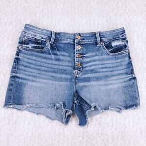 Edgely Cutoff Denim Shorts Womens 16 Blue Distressed Exposed Button Fly Trendy
